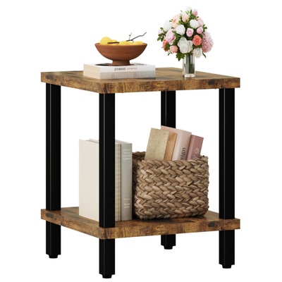 Large End Table Square Side Table Modern Sofa Table 20 Inch Industrial Coffee Table NightStand with 2-Tier Storage Shelf for Living Room Bedroom  - 19.68" x 22.8" x 19.68"/Brown
